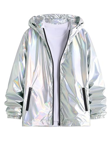 Lars Amadeus Holographic Jackets for Men's Zipper Hooded